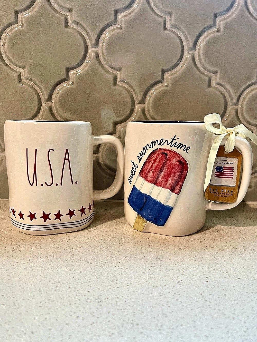 Two Rae Dunn mugs July 4th celebration
